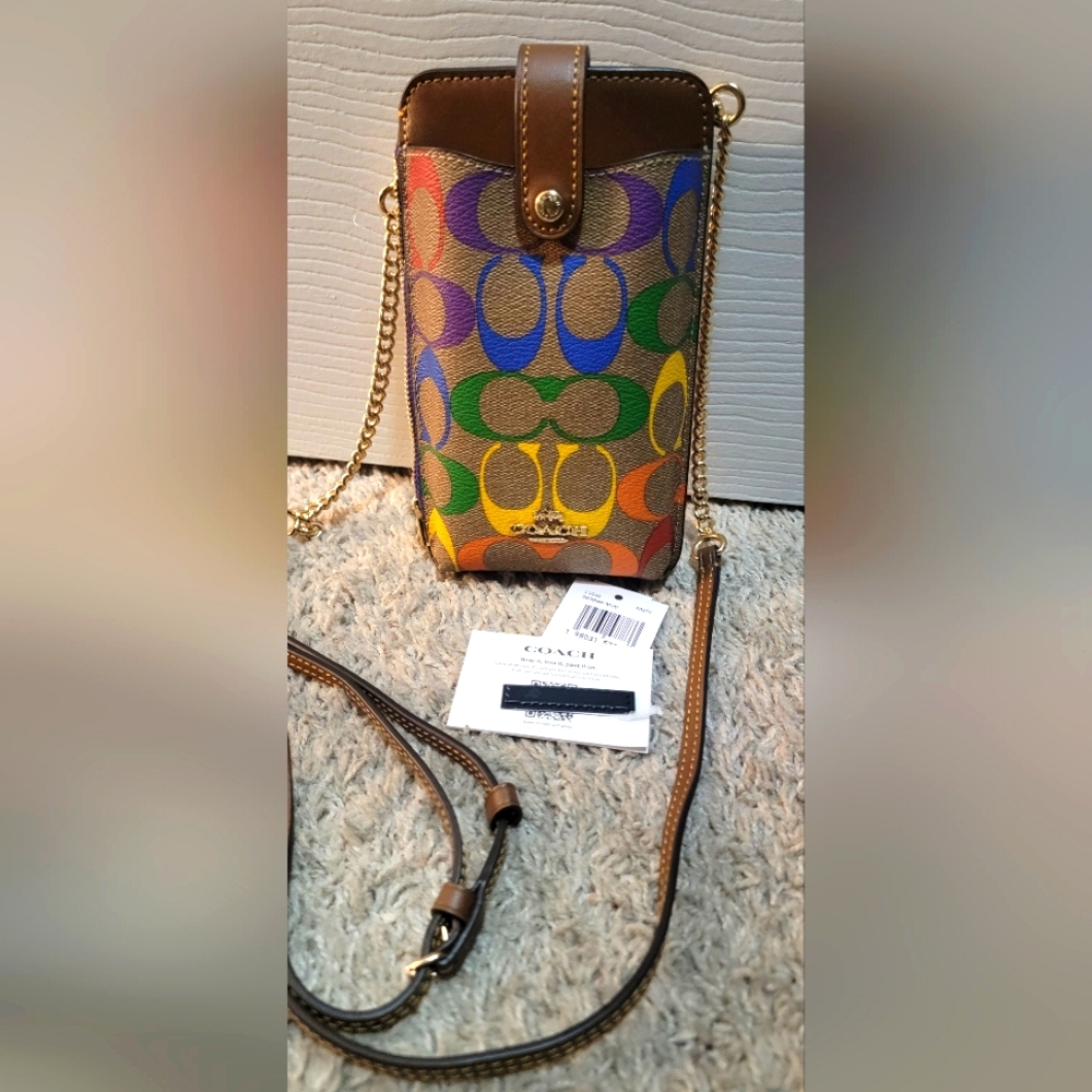 Authentic Coach Phone Crossbody Rainbow Signature Canvas Bag